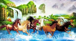 Tranh bát mã vượt thác nước chất lượng cao