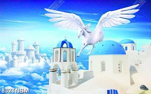 Tranh trẻ em lâu đài mây và ngựa thần trắng in kính