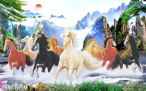 Tranh decor phòng khách bát mã truy phong trên dòng nước đẹp