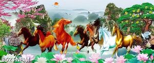Tranh trang trí tường bát mã vượt hồ sen chất lượng cao