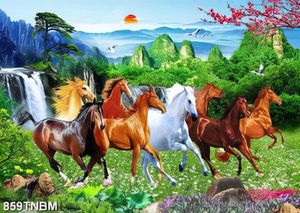 Tranh trang trí nội thất bát mã bên phong cảnh đẹp nhất file gốc