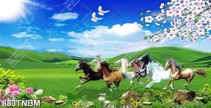 Tranh bát mã trên đồng cỏ xanh file PSD