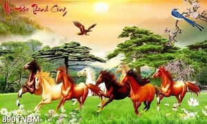 Tranh phong cảnh bát mã và đại bàng đẹp
