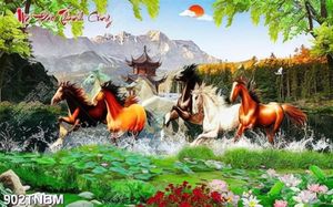 Tranh bát mã trên hồ sen chất lượng cao