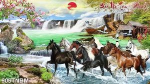 Tranh bát mã truy phong ngược dòng thác in uv