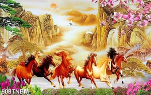 Tranh kim tiền bát mã và hoa đẹp nhất