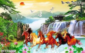 Tranh bát mã vượt thác nước file gốc