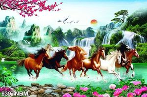 Tranh sơn thủy bát mã nghệ thuật chất lượng cao