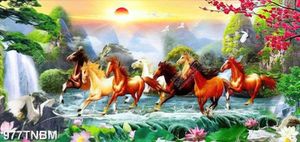 Tranh sơn thủy bát mã decor tường chất lượng cao