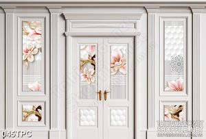 Tranh rèm màn decor trang trí đầy hoa trên cánh cửa trắng