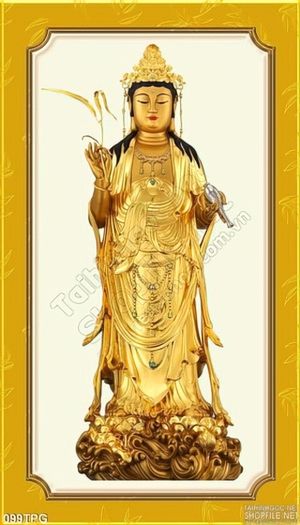 Tranh phật Quan Âm bằng vàng
