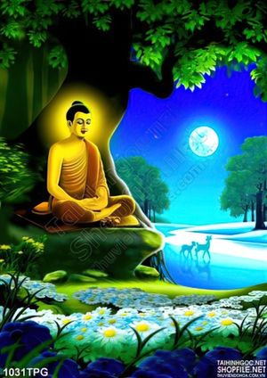 Tranh Phật Thích Ca Mâu Ni  dưới cây Bồ Đề