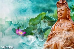 Tranh tượng Phật Quan Âm và nền hoa Sen