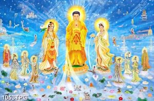 Tranh Phật Tổ và 2 vị Bồ Tát chầu trời