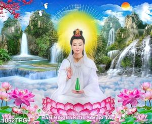 Tranh Phật Quan Âm trên nền tranh phong thủy chất lượng cao