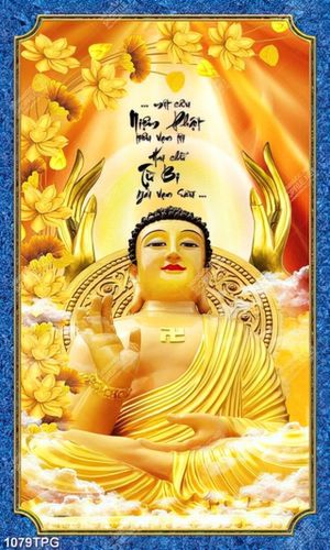 Tranh Phật từ bi và hoa Sen