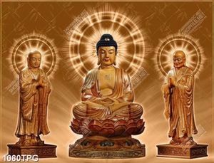 Tranh 3 tượng Phật điêu khắc chất lượng cao