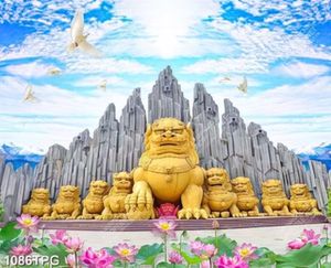 Tranh Kỳ Lân dưới chân tượng đá chất lượng cao