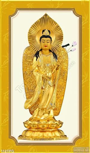 Tranh phật Quan Âm bằng vàng trang trí