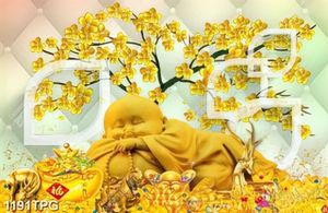 Tranh chú tiểu bên cây kim tiền vàng