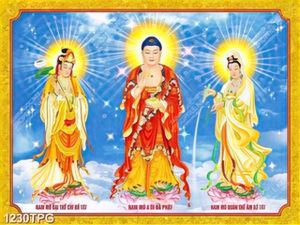 Tranh Tây Phương Tam Thánh chất lượng cao kính đẹp