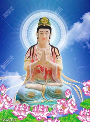 Tranh Quan Âm Bồ Tát và hoa Sen