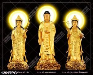 Tranh Tây Phương Tam Thánh mạ vàng chất lượng cao