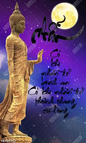 Tranh tượng Phật A Di Đà và thư pháp chữ Nhẫn