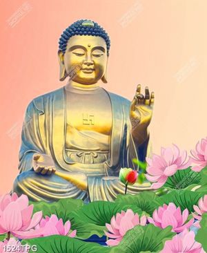 Tranh Phật Tổ Như Lai và hoa Sen