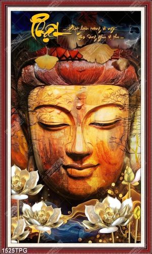 Tranh Phật Bà Quan Âm đẹp và Sen vàng