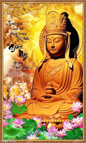 Tranh Tượng Phật Bà Quan Âm và hoa Sen in cỡ lớn