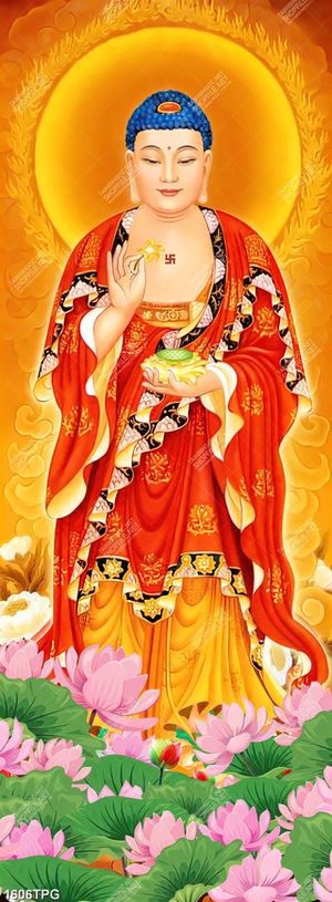 Tranh Phật Như Lai và hoa Sen