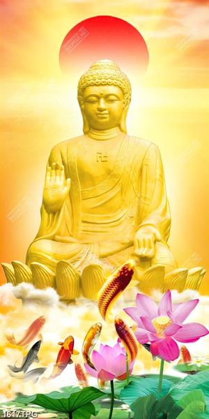 Tranh tượng Phật và hoa sen cá chép