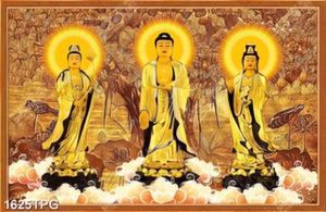 Tranh thờ Tây Phương Tam Thánh nền trúc chỉ file psd