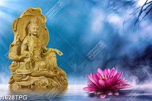 Tranh Tượng Bà Quan Âm và hoa Sen