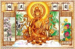 Tranh Thờ Phật Quan Âm nền thư pháp đẹp
