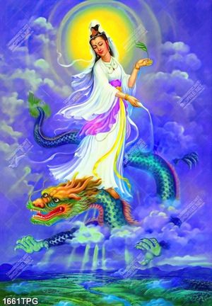 Tranh Bồ Tát cưỡi rồng chất lượng