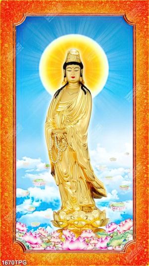 Tranh Tương Quan Thế Âm Bồ Tát mạ vàng đẹp