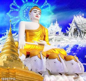 Tranh chùa dát vàng và tượng Phật A Di Đà