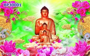 Tranh 3 tượng Phật A Di Đà nền giả ngọc đẹp nhất