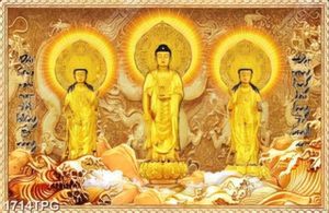 Tranh thờ Tây Phương Tam Thánh nền phù điêu đẹp
