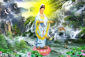 Tranh Quan Thế Âm Bồ Tát nền phong thủy file psd