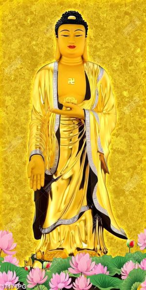 Tranh Phật A Di Đà nền mạ vàng đẹp