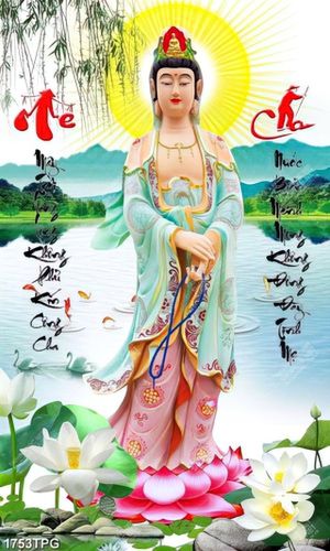 Tranh tượng Quan Âm Bồ Tát và thư pháp Cha Mẹ