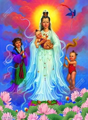 Tranh Quan Âm và tiên đồng file psd siêu nét