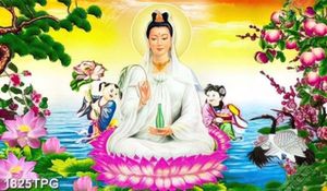 Tranh Phật Bà Quan Âm và tiên đồng