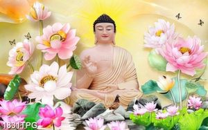 Tranh Phật Tổ và Sen đẹp
