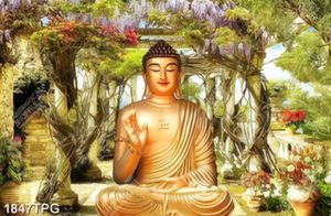 Tranh Phật A Di Đà nền phong cảnh đẹp
