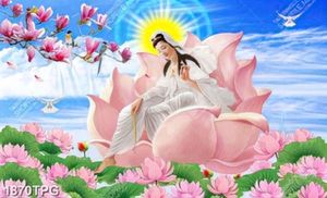 Tranh Phật Quan Âm và hồ hoa Sen