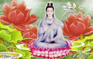 Tranh Quan Âm Bồ Tát nền giả ngọc đẹp